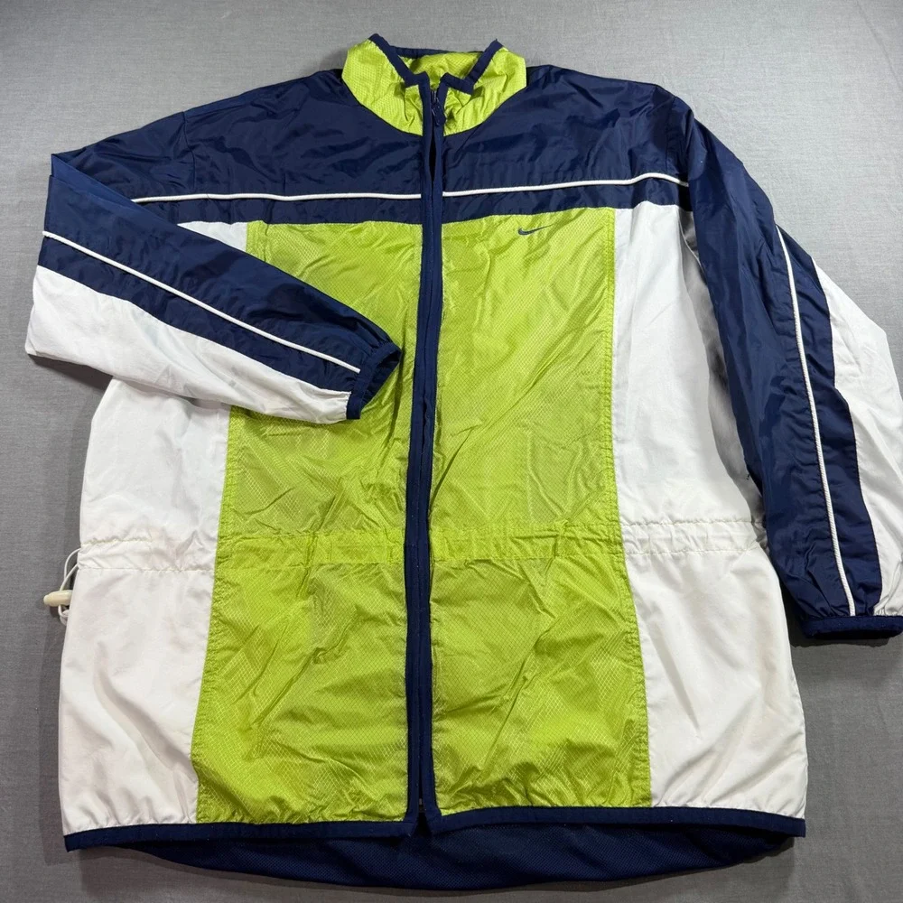 Nike Windbreaker Jacket Large L(12-14)‎ Navy Green White Excellent Zip Up Retro